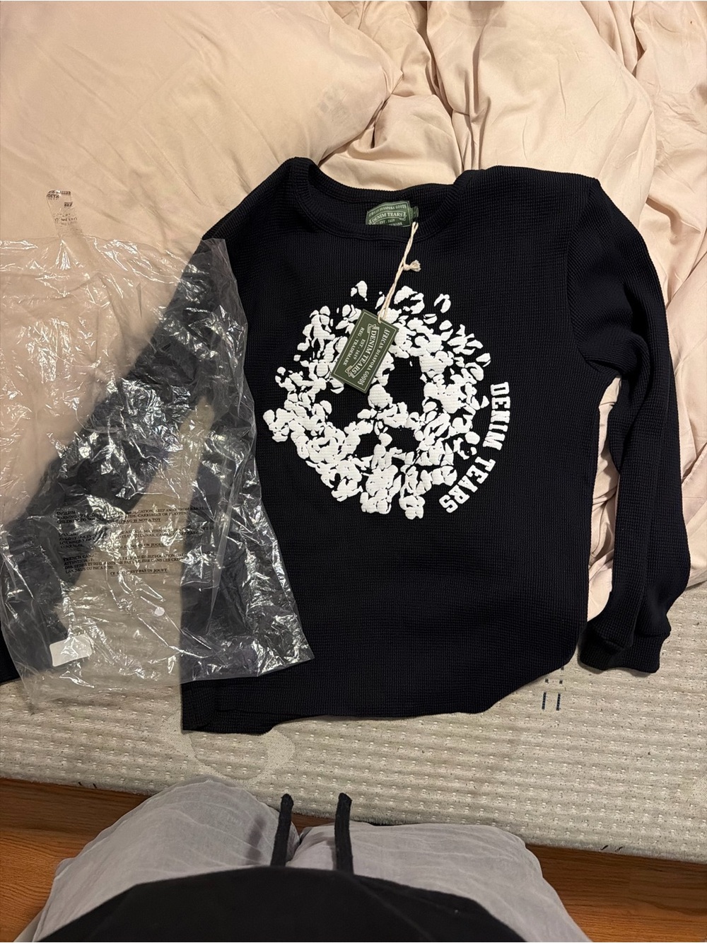 Black Crewneck Sweater with White Floral Graphic - Casual Men's Pullover